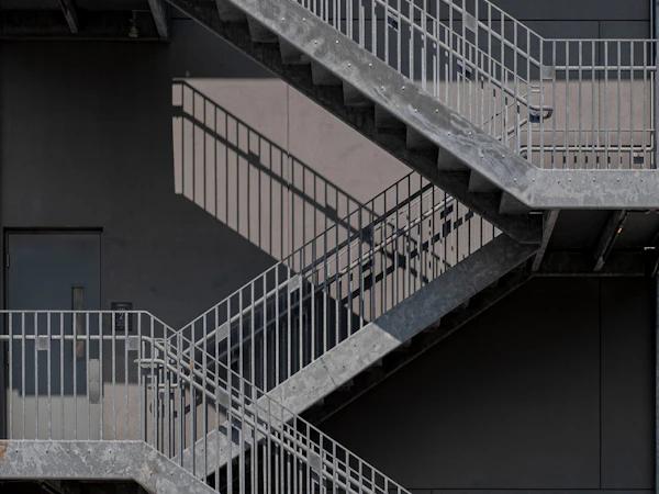 Steel staircase with metal railings